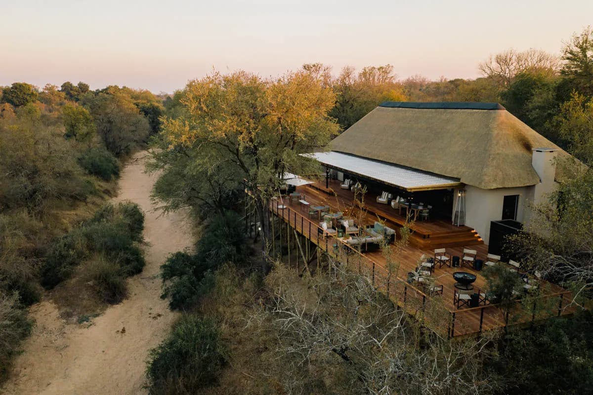 Main lodge open to the riverbed