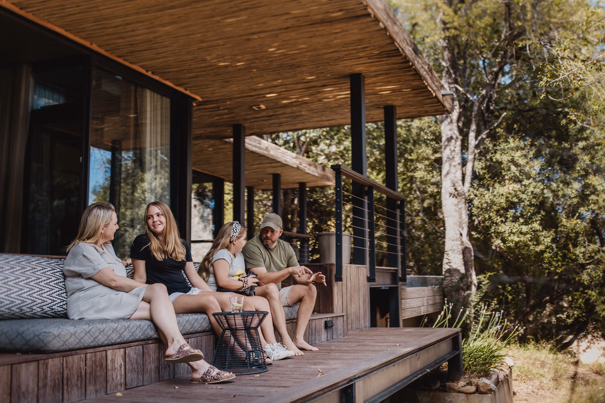 A family together on their suite deck